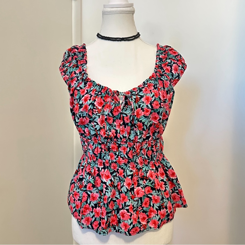 Old Navy Black and Red Floral Blouse